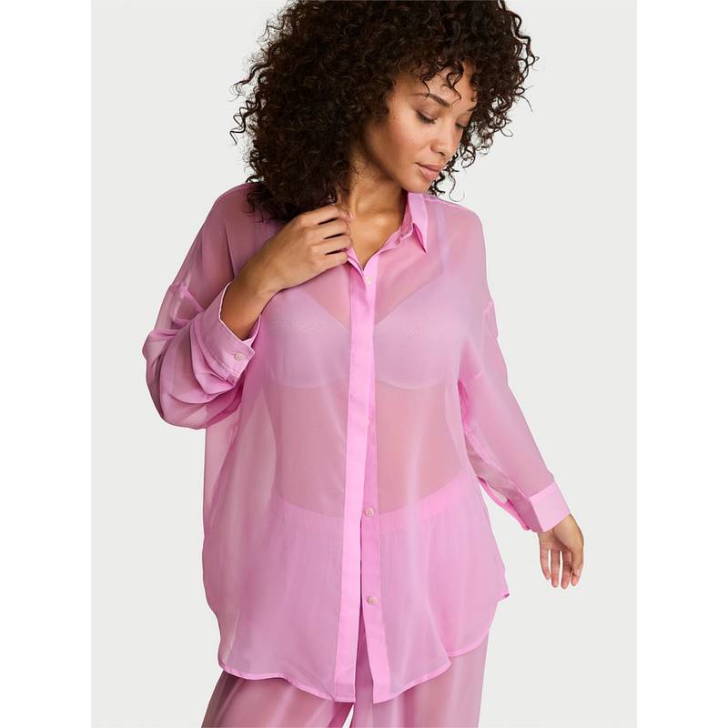 Victoria's Secret Pink Chiffon Button-Front Shirt (L)