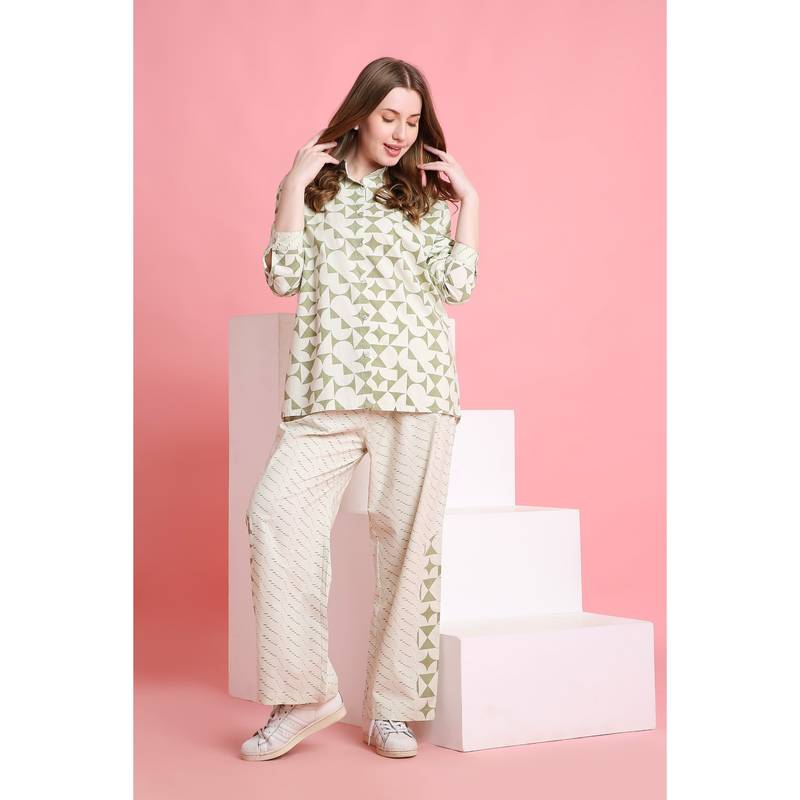 Tuna London Olive Cubes Printed Shirt and Pyjama (S)