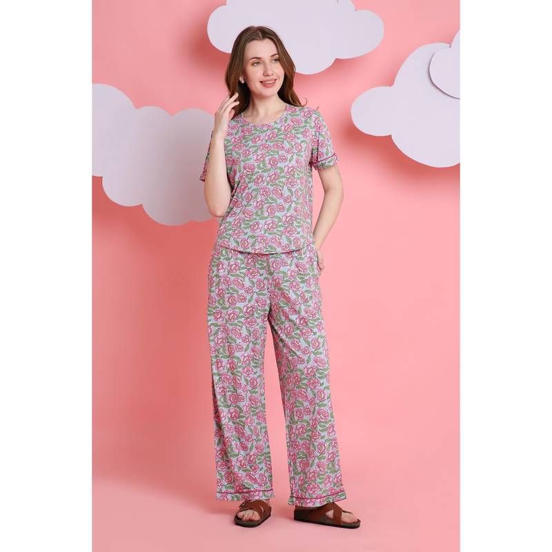 Tuna London Pink Floral Print Love Top and Pant (L)