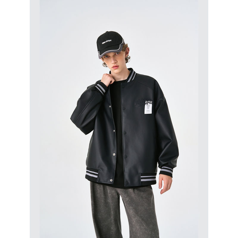 Weezy Black Retro Rewind Leather Varsity Jacket (L)