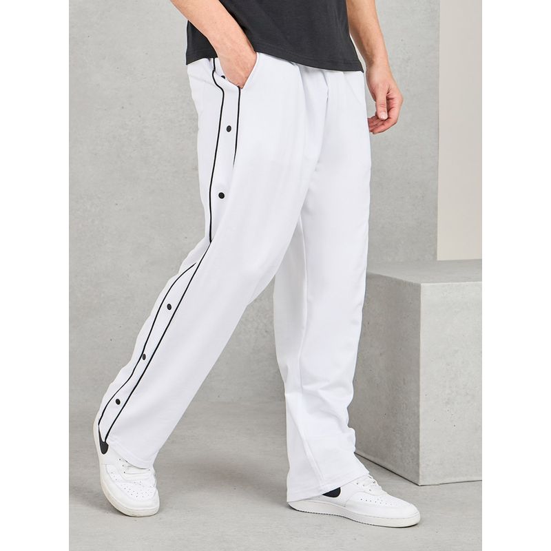 Styli Men's White Contrast Piping and Popper Oversized Open Hem Cotton Trackpant (M)