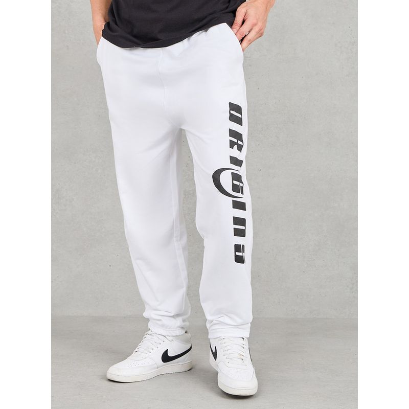 Styli Men's White Text Placement Print Oversized Terry Cotton Joggers (L)