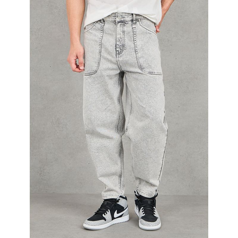 Styli Men's Grey Cotton Mid Rise Light Wash Balloon Fit Stretchable Denim Jeans (38)
