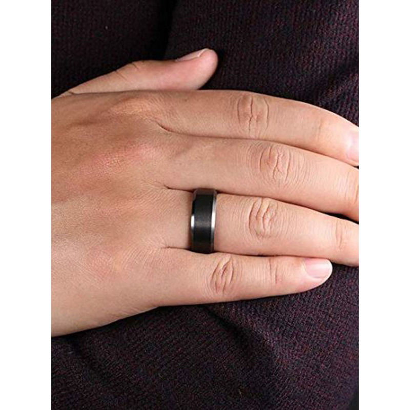 Peora Titanium Matte Finish Black Wedding Band Ring Gift for Men (US 10)