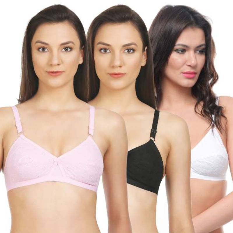 Bodycare Perfect Coverage Bra In Black-Purple-White Color - Pack Of 3 (40B)