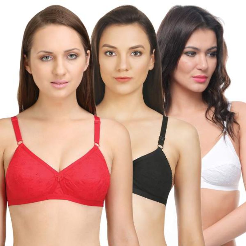Buy Bodycare Perfect Coverage Bra In Red-Black-White Color - Pack