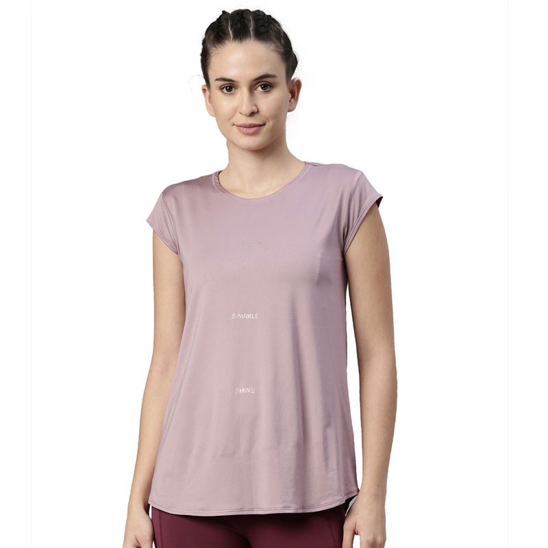 Enamor Athleisure A303-Dry Fit Antimicrobial Short Sleeve Crew Neck Active Long Tee-Mauve Pink (M)