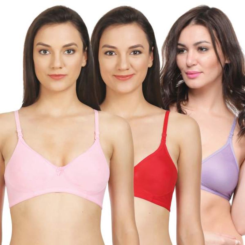 Bodycare Seamless Cup Bra In Pink-Purple-Red Color - Pack Of 3 (30B)