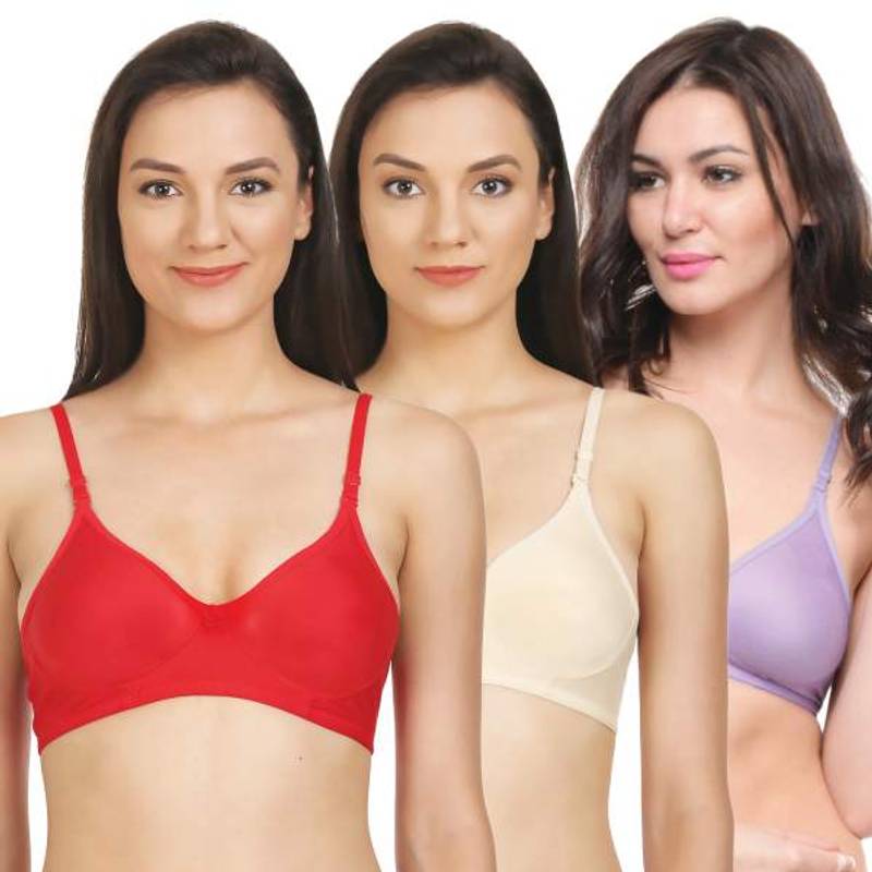 Bodycare Seamless Cup Bra In Purple-Red-Skin Color - Pack Of 3 (30B)
