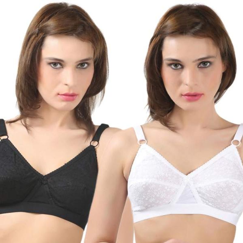 Bodycare Full Coverage D Cup Black-White 2Pcs Bra Combo (34D)