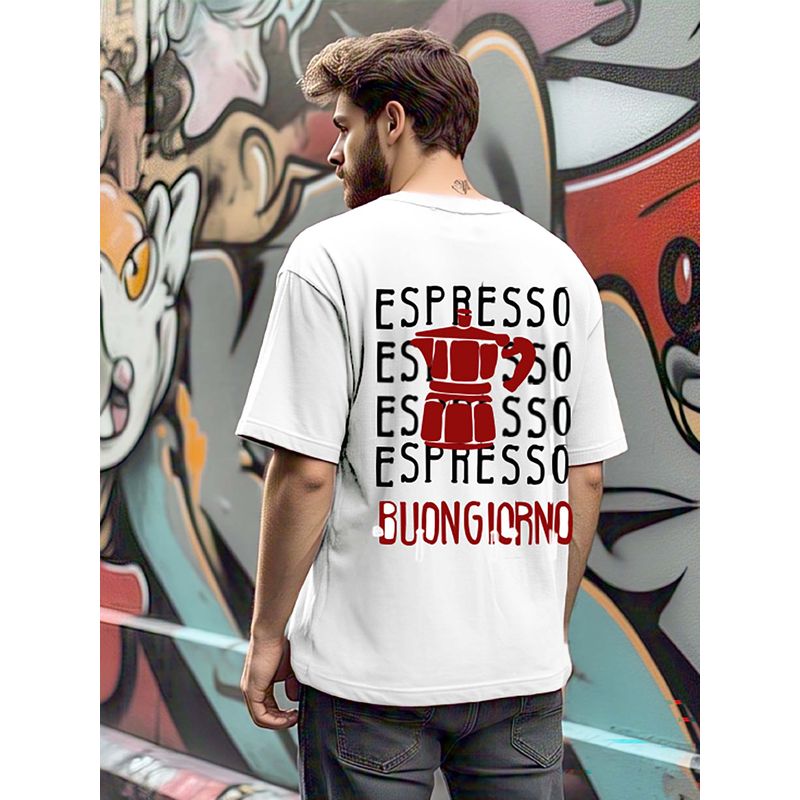 RIGO Men Terry White Typography Oversized Fit T-Shirt (L)