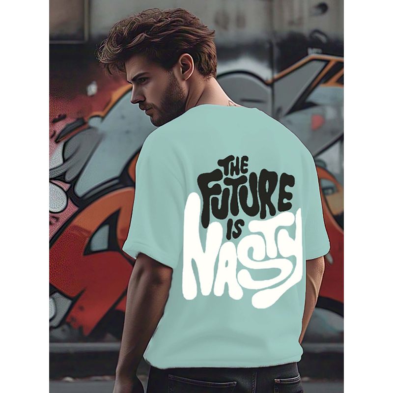 RIGO Men Terry Green Typography Oversized Fit T-Shirt (L)