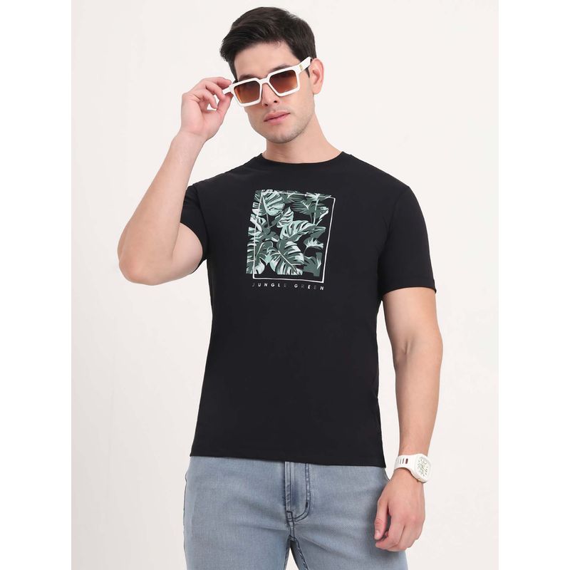 Greenfibre Men Pure Cotton Black Printed Slim Fit T-Shirt (38)