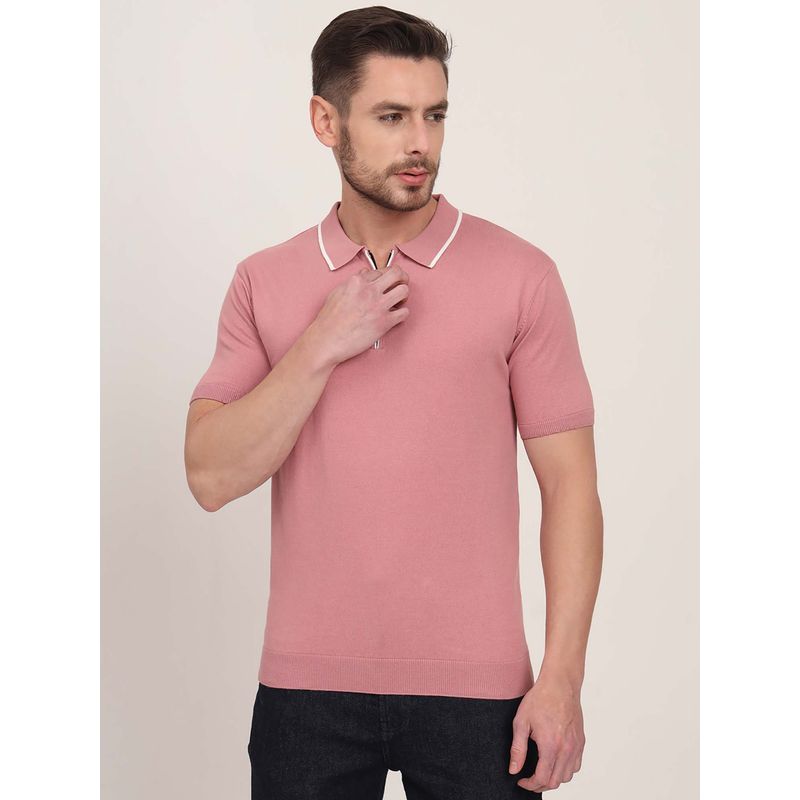 JadeBlue Men Cotton Pink Solid Slim Fit Polo T-Shirt (40)