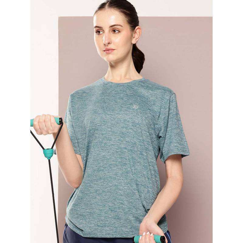 DILLINGER Blue Women Half Sleeve Round Neck Oversized Polyester T-Shirt (M)