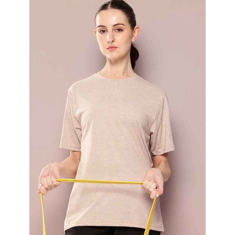 DILLINGER Beige Women Half Sleeve Round Neck Oversized Polyester T-Shirt (XS)