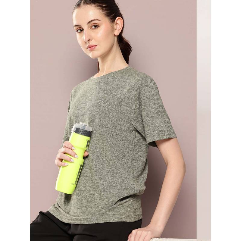 DILLINGER Olive Women Half Sleeve Round Neck Oversized Polyester T-Shirt (XS)