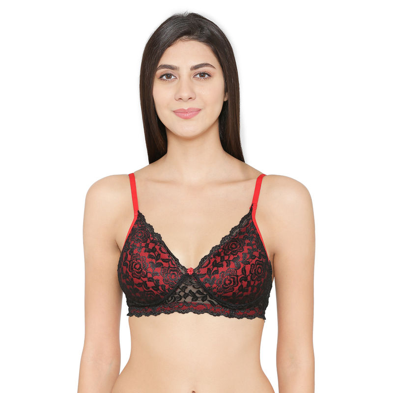Abelino Bridal Black Red Lace Lightly Padded Push-up Bra - Black (40B)