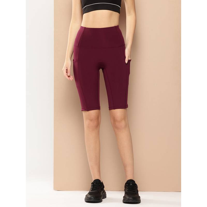 Alcis Maroon DryTech+ Slim Fit Athleisure Training Shorts for Women (M)