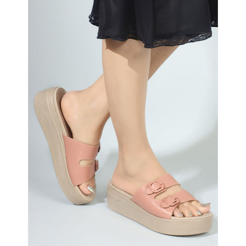 ELLE Peach Solid Open Back Women Sandals (EURO 37)