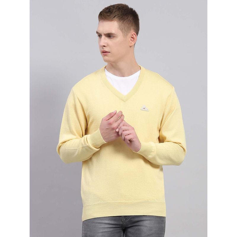 Monte Carlo Mens Solid Yellow V-Neck Full Sleeve Sweater (2XL)