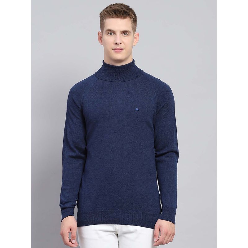 Monte Carlo Mens Solid Navy Blue High Neck Full Sleeve Sweater (3XL)
