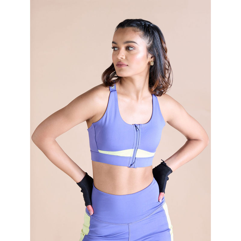 Kica Front Zip Sports Bra with Removable Pads for Mid Impact Workouts Purple (XS)