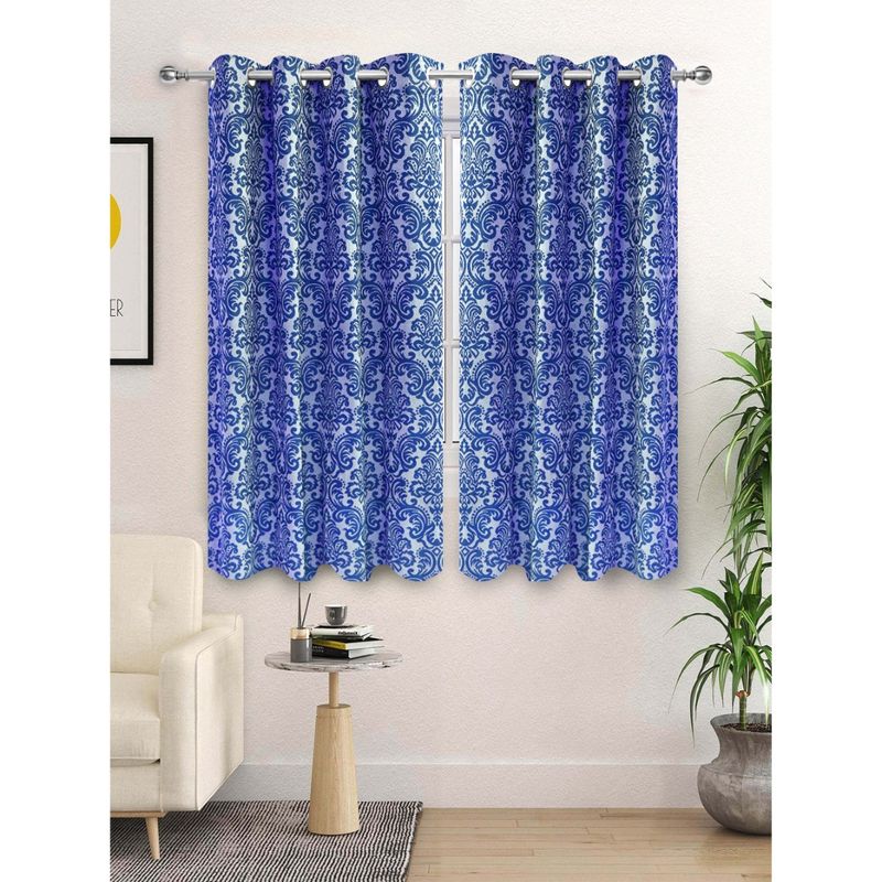 Saral Home Royalty Cotton Blue Window Curtains (Pack Of 2) (4X5 Feet)