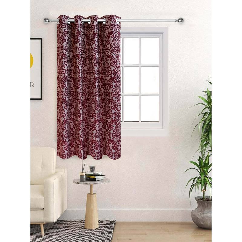 Saral Home Royalty Cotton Maroon Window Curtain (4X5 Feet)
