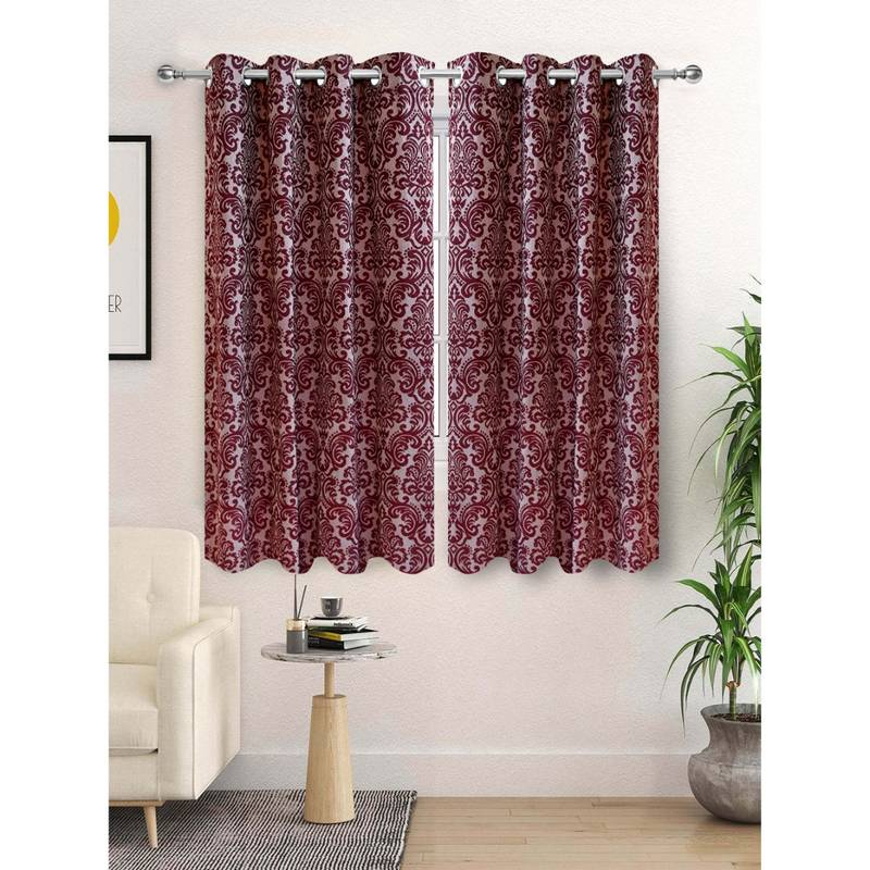 Saral Home Royalty Cotton Maroon Window Curtains (Pack Of 2) (4X5 Feet)