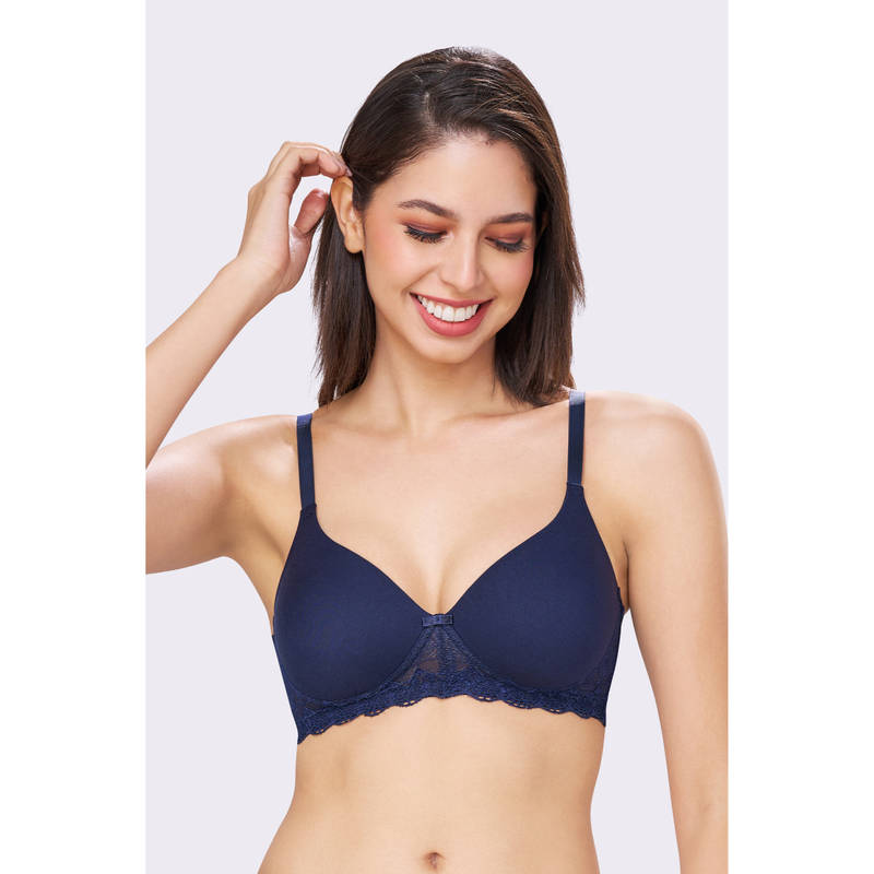 bodyline Bambi Royal Navy Seamless U-Back Wire Free Solid and Lace Padded T-Shirt Bra (34C)