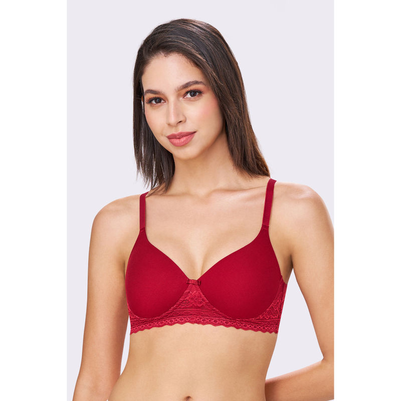 bodyline Bambi Sangria Seamless U-Back Wire Free Solid and Lace Padded T-Shirt Bra (32B)