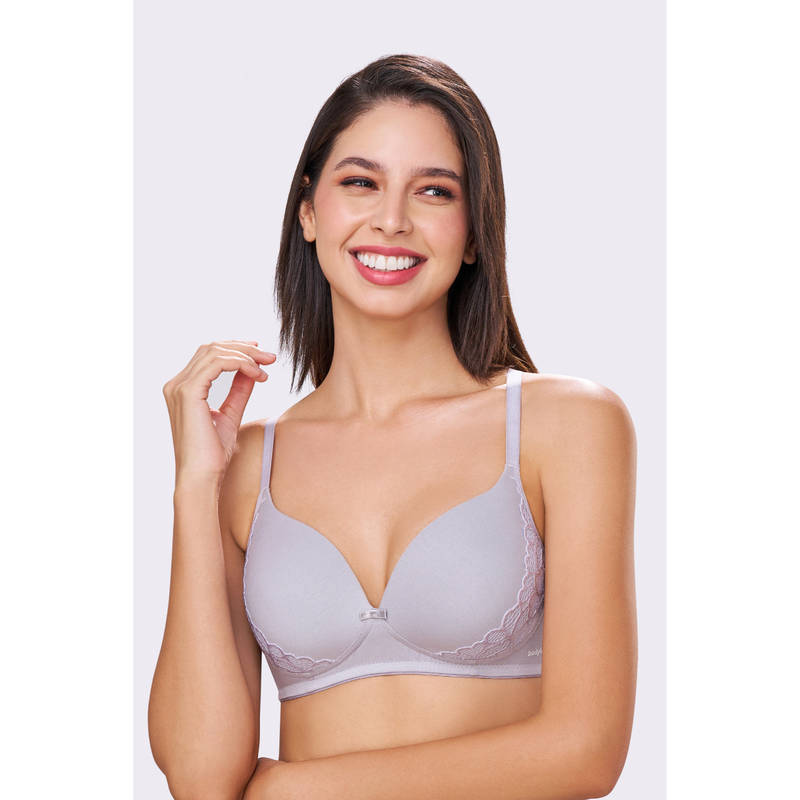 bodyline Felicity Moonstone Grey Wire-Free Padded T-Shirt Bra with Lace Detailing (38B)