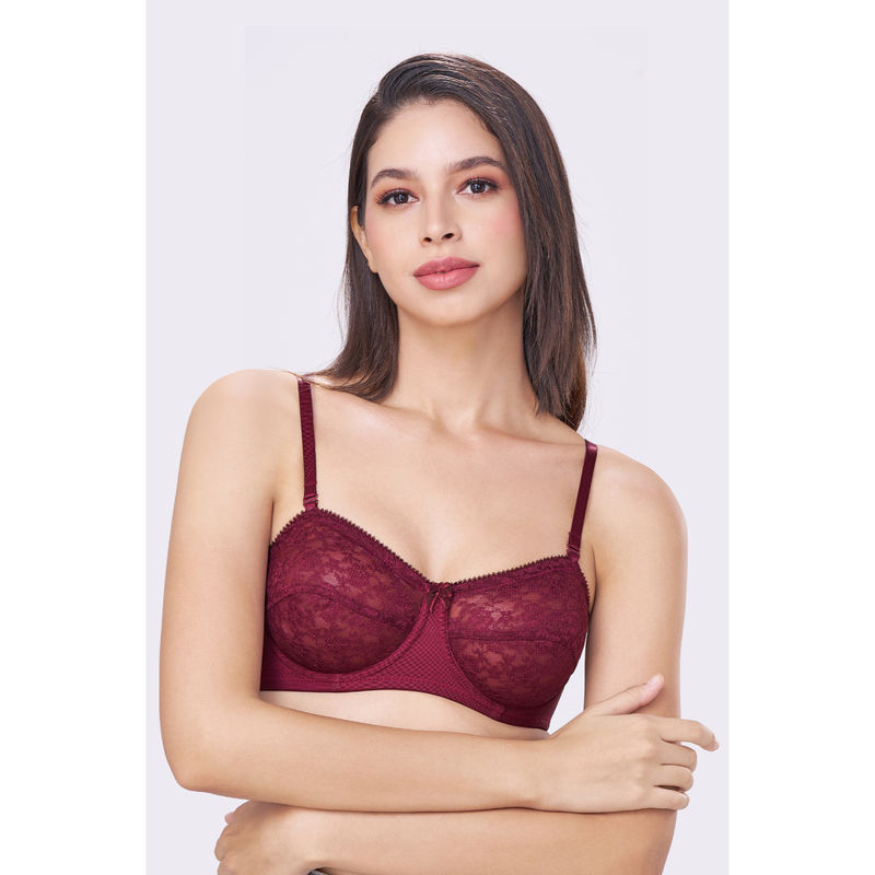 bodyline Citra Dark Cherry Strapless Wired Lace Bra with Detachable Multiway Straps (32C)