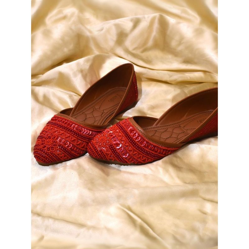 YASSIO Embroidered Red Vegan Juttis for women (EURO 38)