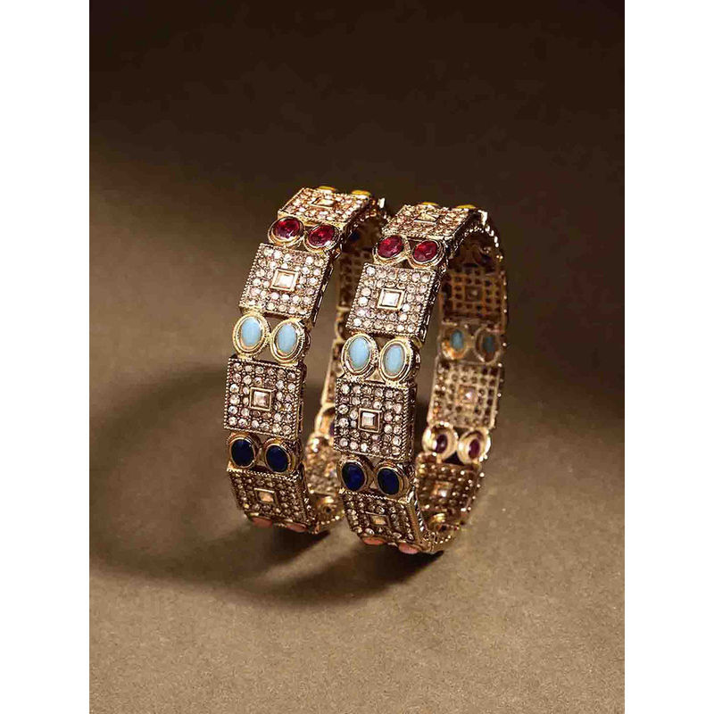 PANASH Multi-Color Stones Gold Plating Traditional Bangles (Pack of 2) (2.6)