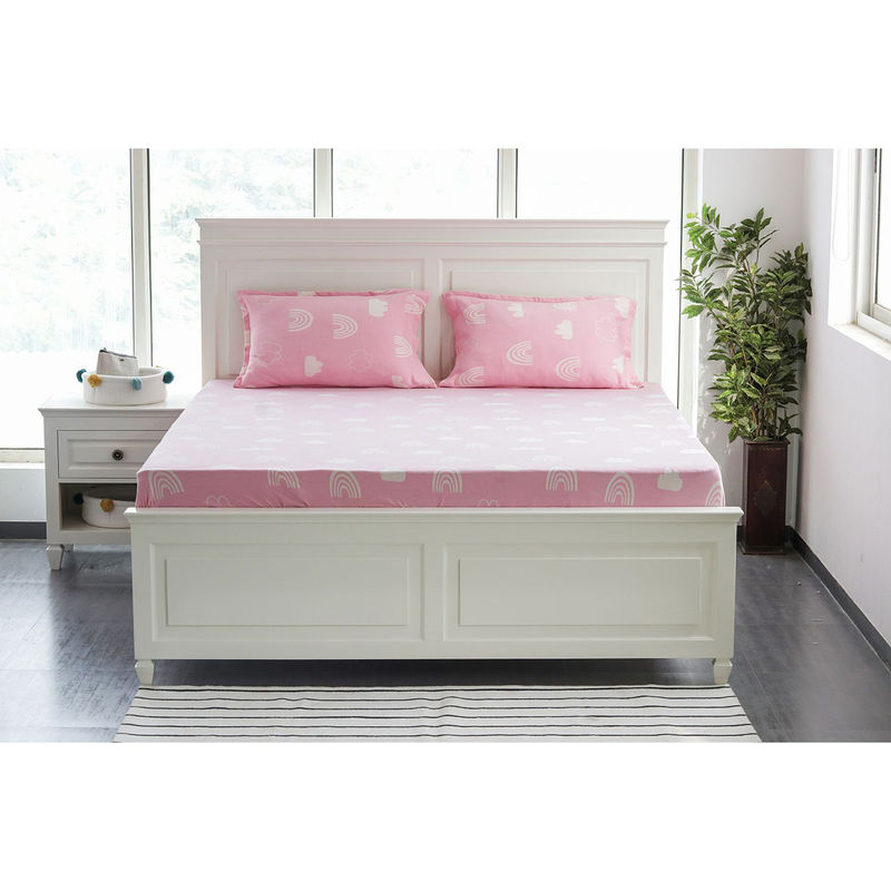Buy PLUCHI Rainbow Baby Pink Cotton Knitted King Size Double Bed Fitted buy-pluchi-rainbow-baby-pink-cotton-knitted-king-size-double-bed-fitted