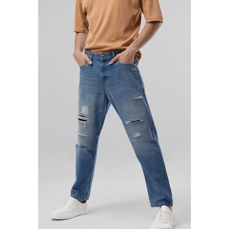 Snitch Mens Blue Plain Loose Casual Jeans (32)