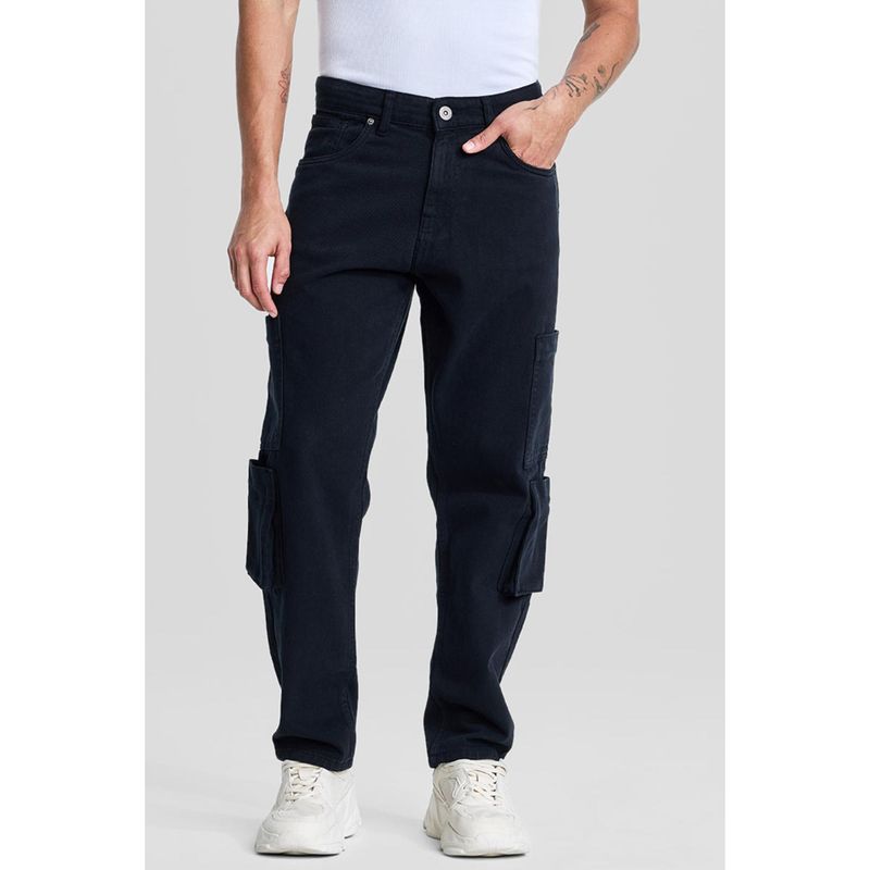 Snitch Mens Black Plain Relaxed Casual Jeans (32)