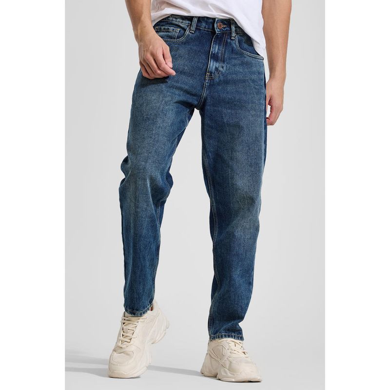 Snitch Mens Dark Blue Plain Relaxed Casual Jeans (34)