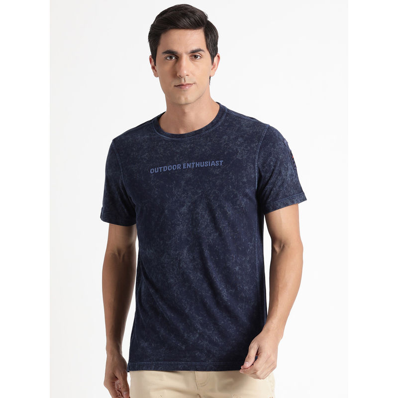 Wildcraft Men Regular Fit Cotton Rich Indigo Crew T-Shirt with Badges (XL)
