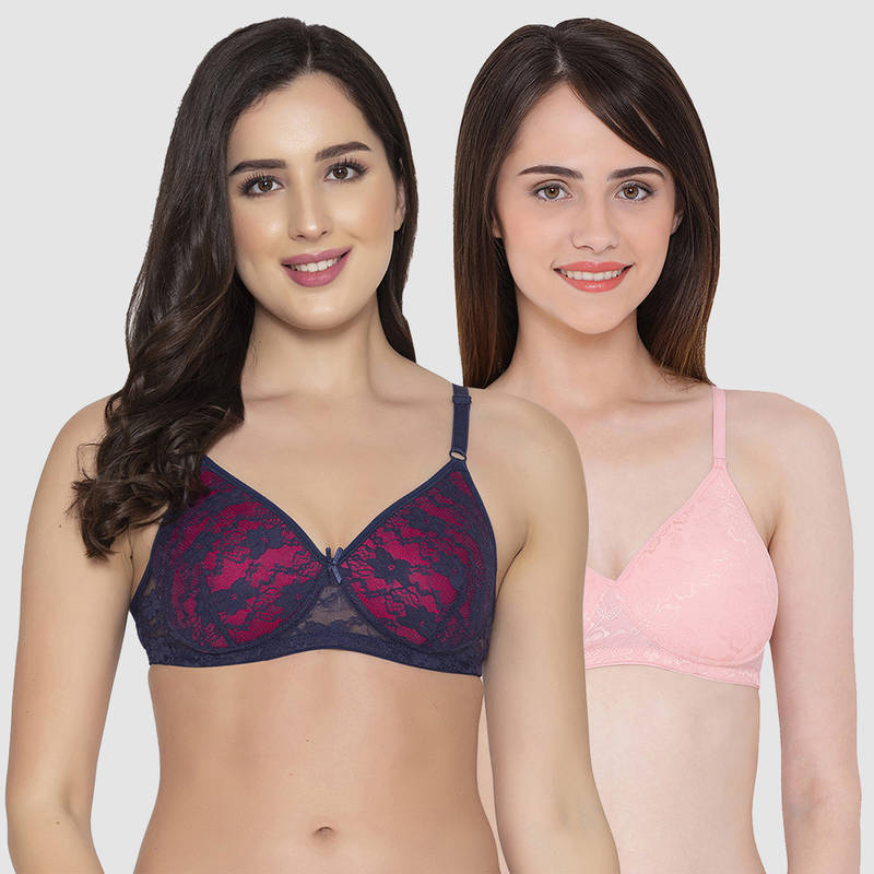 Clovia Pack of 2 Lace Padded Non-Wired Full Coverage Bridal Lace Bra