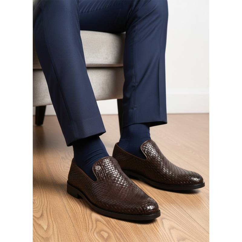 Alberto Torresi Men Brown Woven Textured Slip-On Formal Loafers (UK 11)