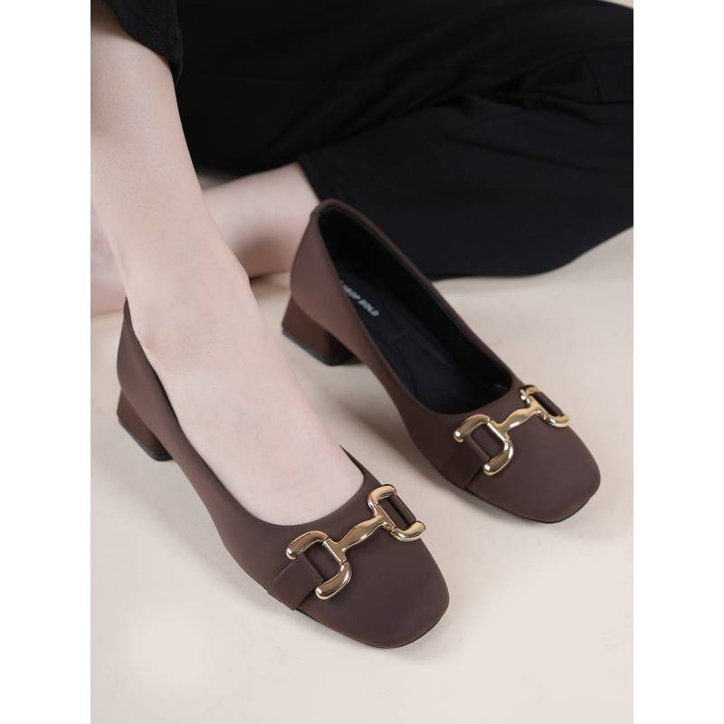 Drop Bold Brown Square Toe Block Heel Pumps Women (EURO 40)