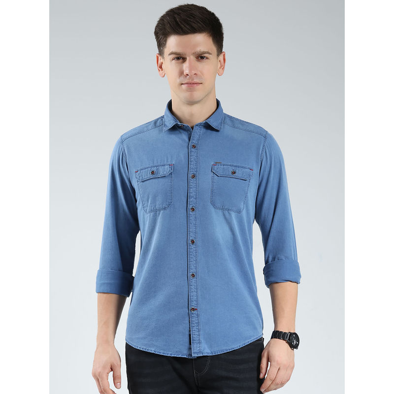 Monte Carlo Blue Solid Slim Fit Shirt (2XL)