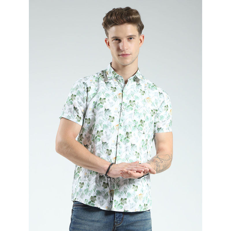 Monte Carlo Green Printed Regular Fit Shirt (2XL)