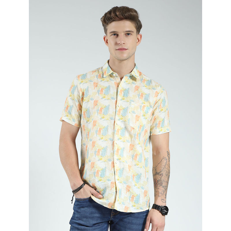 Monte Carlo Yellow Printed Regular Fit Shirt (3XL)