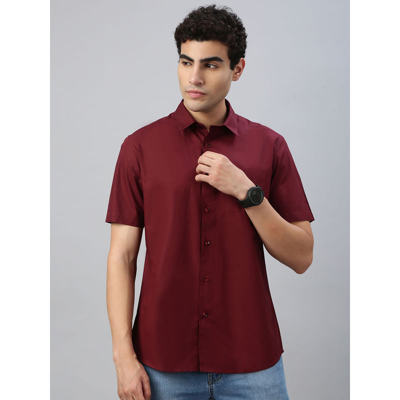 Classic Polo Maroon Solid Slim Fit Shirt (M)