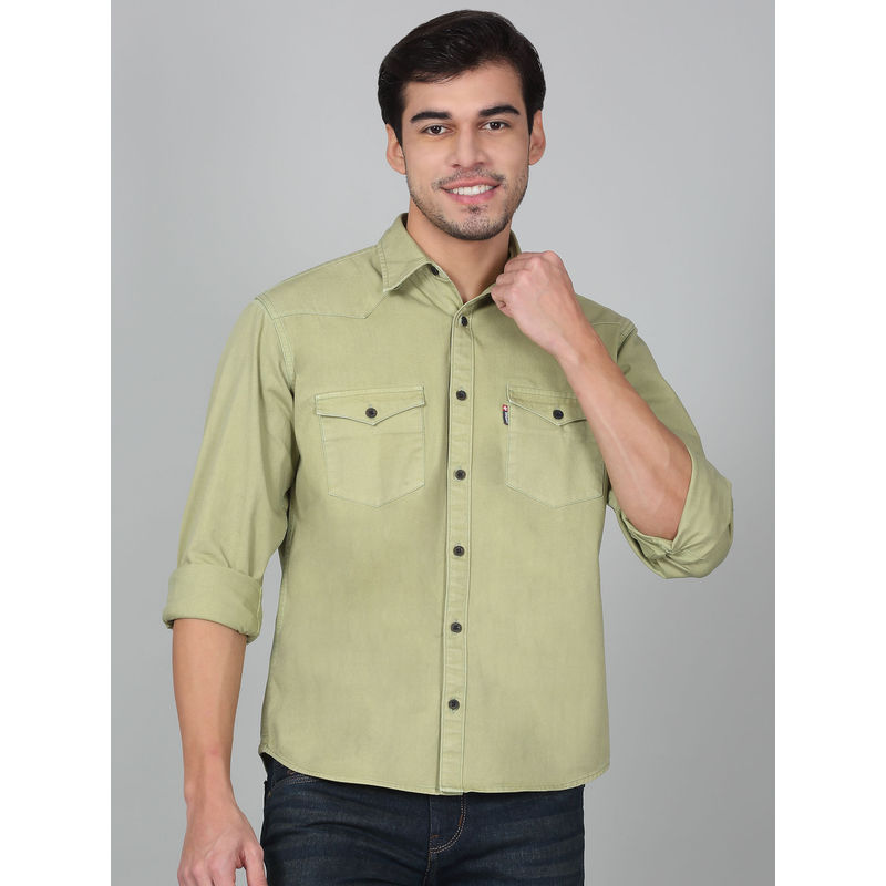 Cantabil Green Solid Regular Fit Shirt (38)