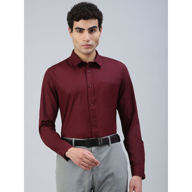 Classic Polo Burgundy Solid Slim Fit Shirt (L)